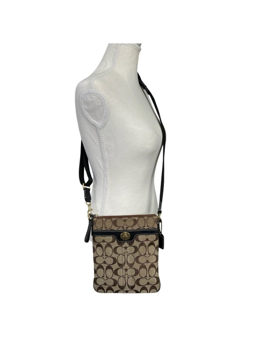 Coach Signature Canvas Swingpack Crossbody Brown Tan 40688
